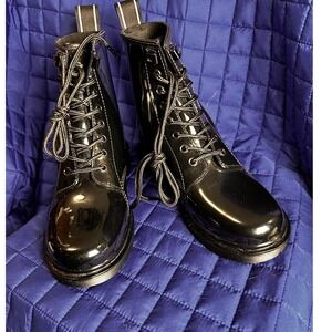 Michael Kors Women's Haskell Tavie Black Patent Combat Boots Goth Grunge 6.5